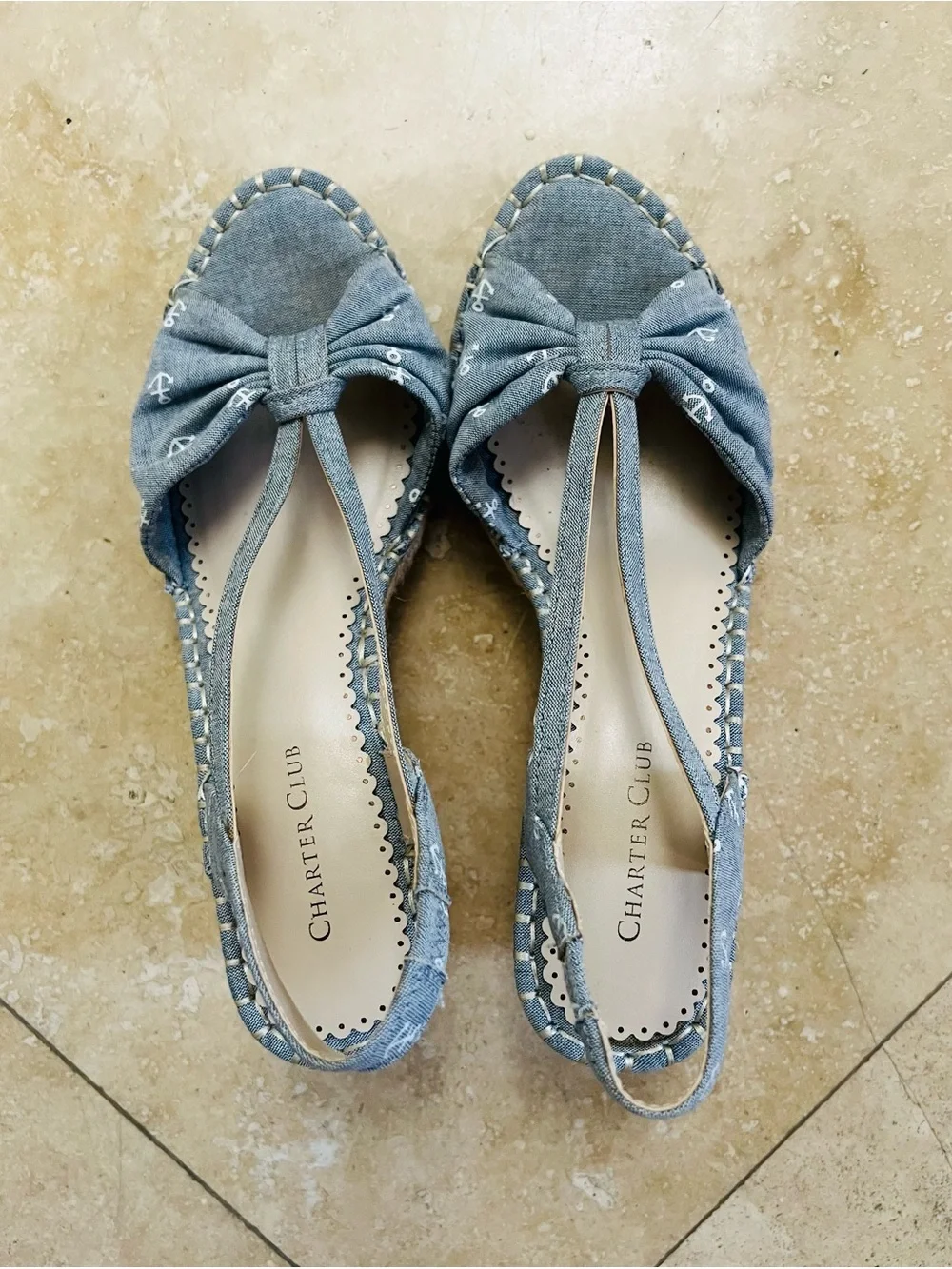 Charter Club Denim Blue Bow Slingback Espadrilles
